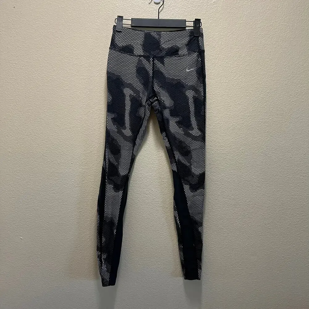 Nike Dri-Fit Speckled Black Compression Full Length Leggings Size Small